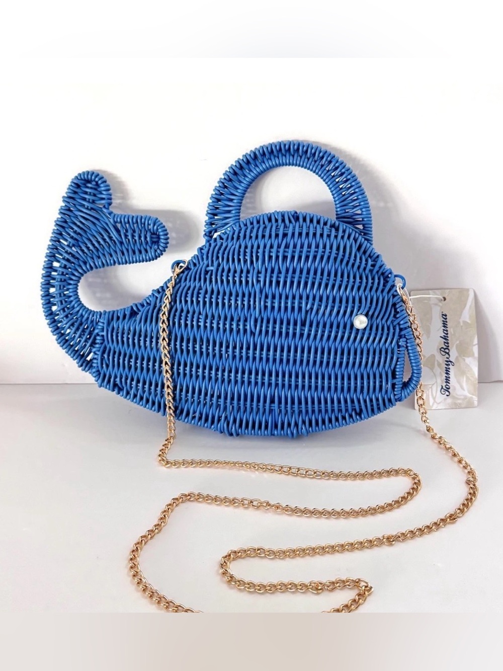 New Tommy Bahama Blue Whale Woven Top-Handle Bag - Picture 4 of 12